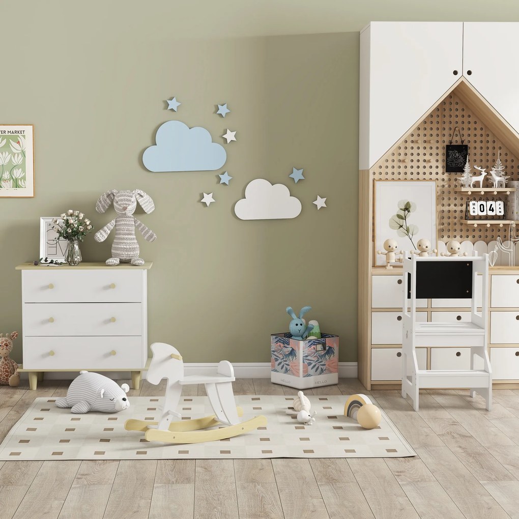 HOMCOM Turn de invatare Montessori 2 in 1 detasabil din MDF, pentru copii 3-6 ani, alb | Aosom Romania