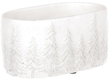 Mască de ghiveci ovală cu motiv de Crăciun Copaci, alb-argintiu, 20 x 10 x 11 cm