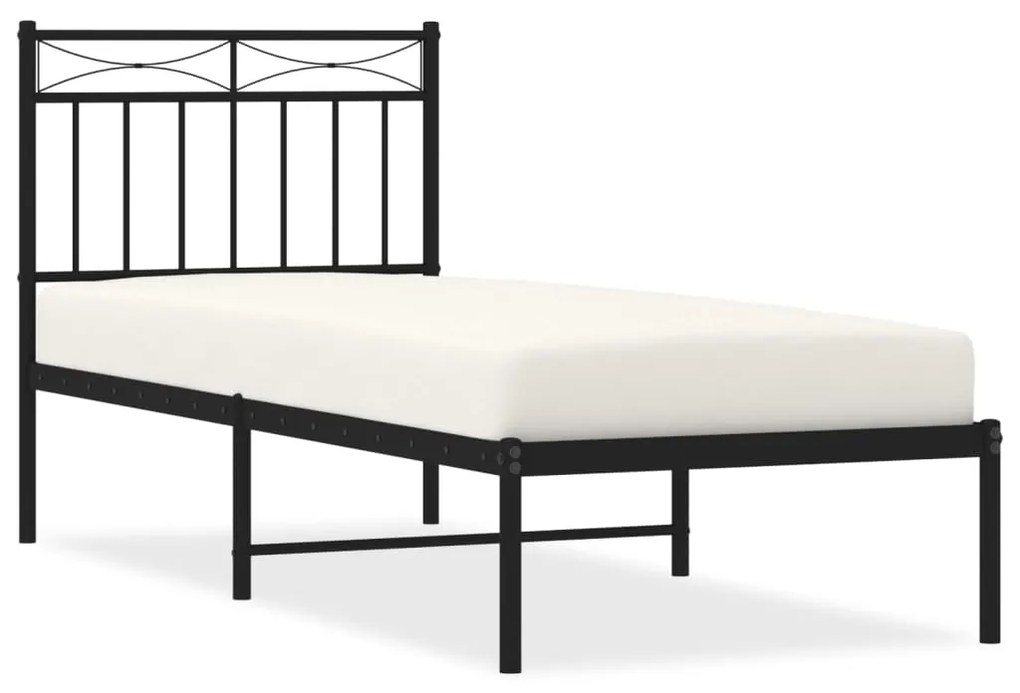 373681 vidaXL Cadru de pat metalic cu tăblie, negru, 75x190 cm