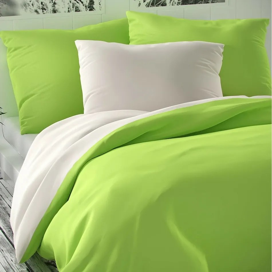 Lenjerie pat 1 pers. Luxury Collection, satin, alb/verde des. 140 x 220 cm, 70 x 90 cm, 140 x 220 cm, 70 x 90 cm