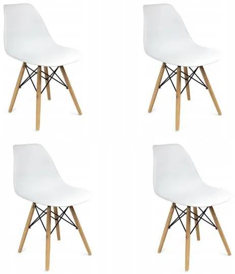 Scaune stil scandinav, plastic, metal, lemn, alb, set 4 buc, 46x52x81 cm, Eva