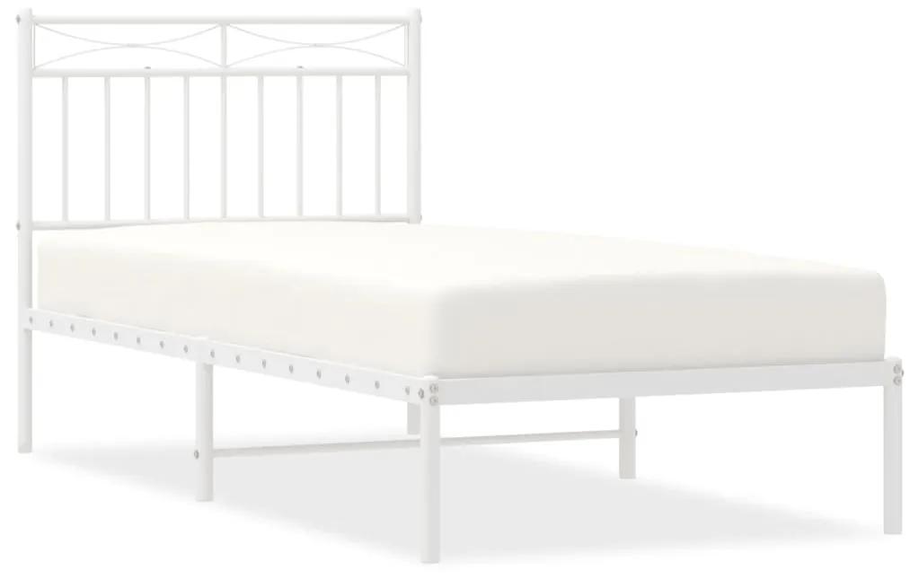 373732 vidaXL Cadru de pat metalic cu tăblie, alb, 90x190 cm