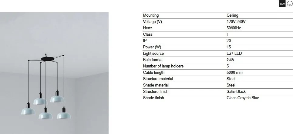 Lustra cu 5 pendule metal TATAWIN S blue