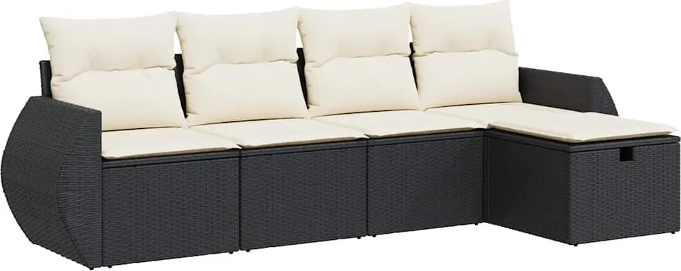 vidaXL Set mobilier de grădină cu perne, 5 piese, negru, poliratan
