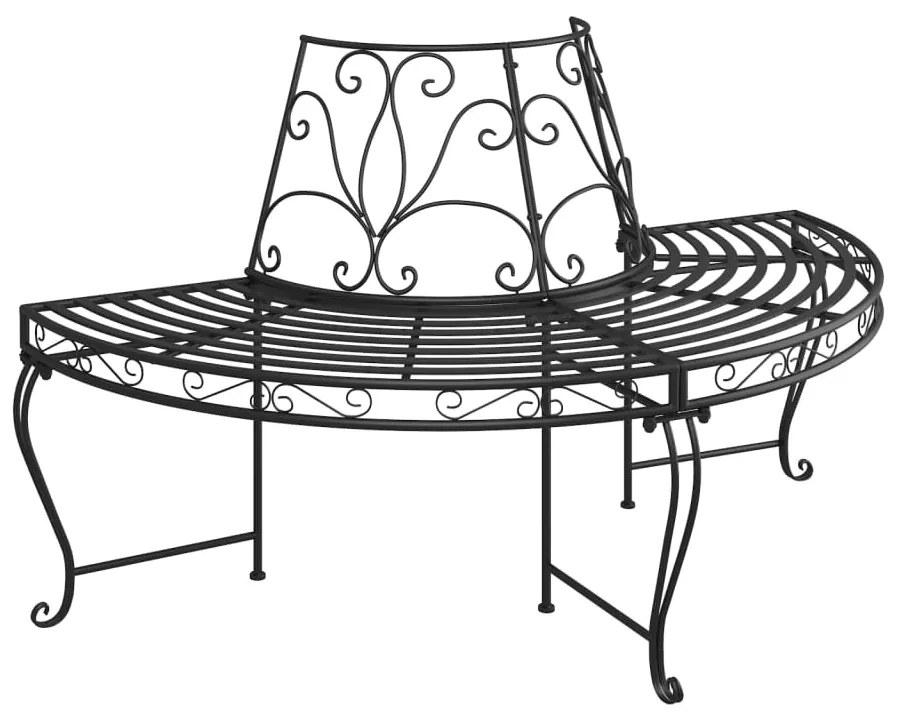 318824 vidaXL Bancă circulară de copac, negru, Ø160 cm, oțel