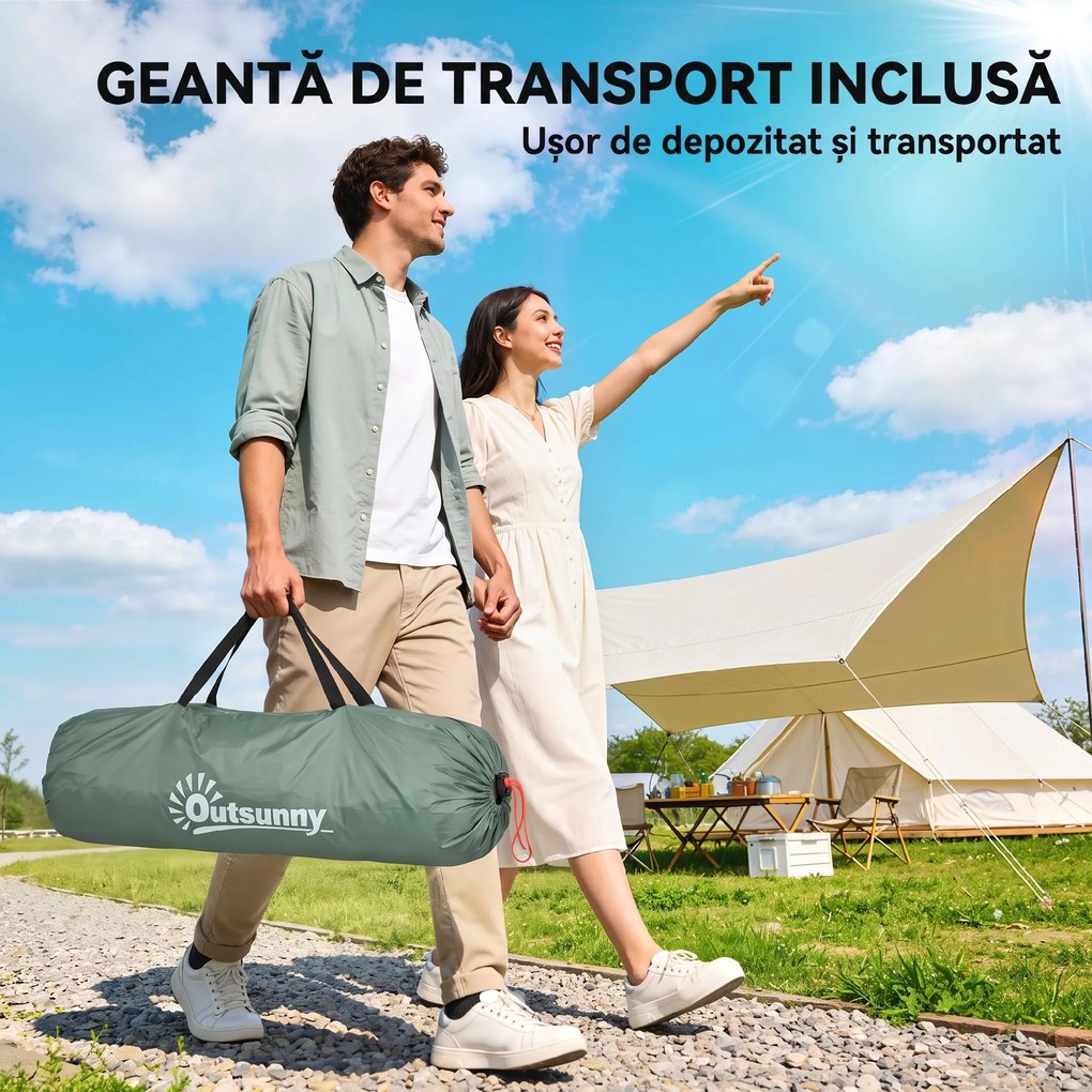 Outsunny Cort Iglu 2 Locuri Camping Ușă Fermoar Plasă Tantari Geantă Transport 206x185x120cm Verde | Aosom Romania