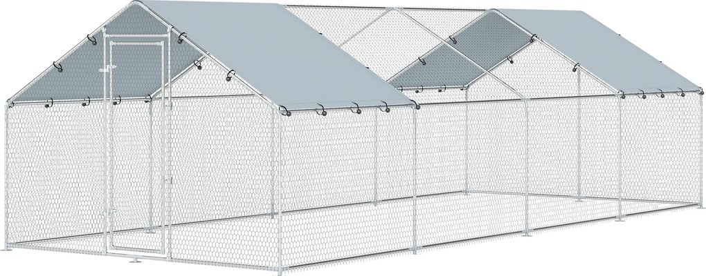 PawHut Coteț de Exterior Mare din Oțel Galvanizat 6,8x3x1,9 m 20,4 m² cu Acoperire Din Țesătură Oxford și Încuietoare Argintiu | Aosom Romania