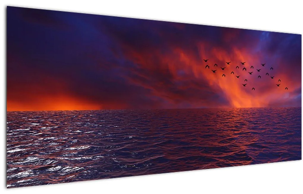 Tablou cu mare și păsări (120x50 cm)