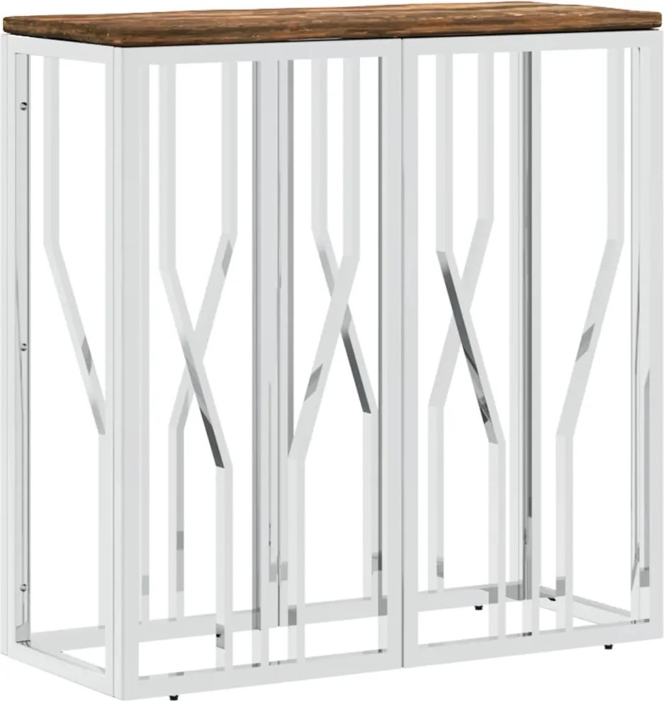 vidaXL Măsuță consolă, argintiu, oțel inoxidabil/lemn masiv reciclat