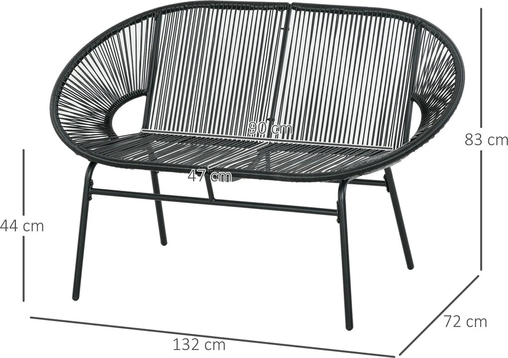 Outsunny Bancă Acapulco cu Brațe, Perne și Cadru din Oțel, Greutate Maximă 260 kg pentru Balcon, Terasă, Grădină 132x72x83 cm Negru | Aosom Romania