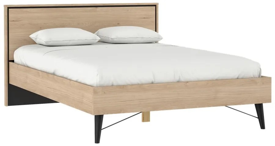 Pat matrimonial în culoare naturală cu aspect de lemn de stejar cu somieră 140x200 cm Ry – Tvilum