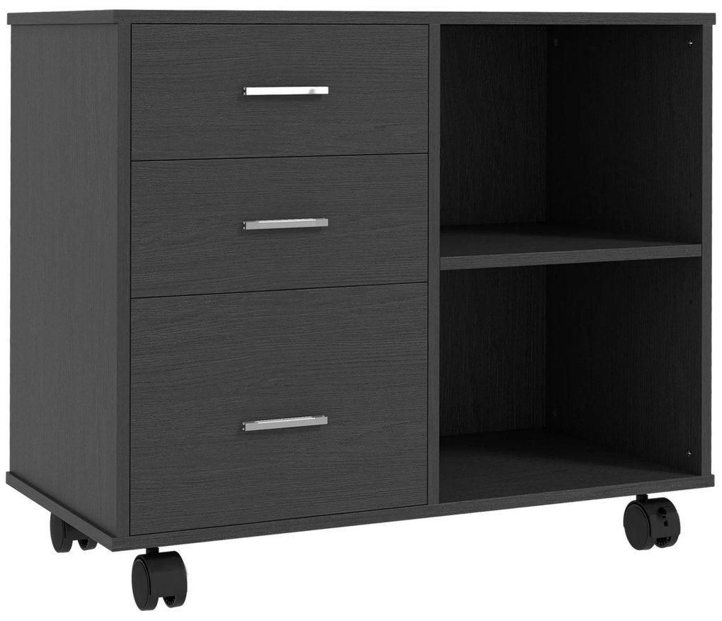 HOMCOM Suport pentru imprimantă, mobilier de birou cu 3 sertare + 2 rafturi + blat mare din particule de panou negru | Aosom Romania