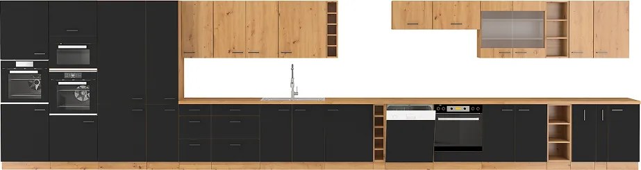 Dulap de bucătărie inferior, negru mat / stejar artizan, MONRO 80 D 2F BB