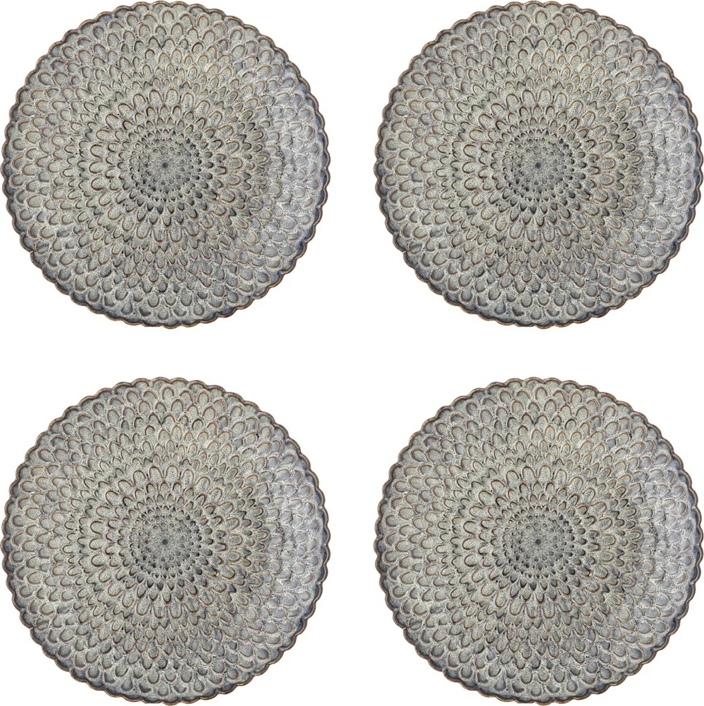 Set 4 farfurii din ceramică, gri, margine ondulată și model marin în relief, glazură reactivă, 3 x 26,5 cm, „Katrina”