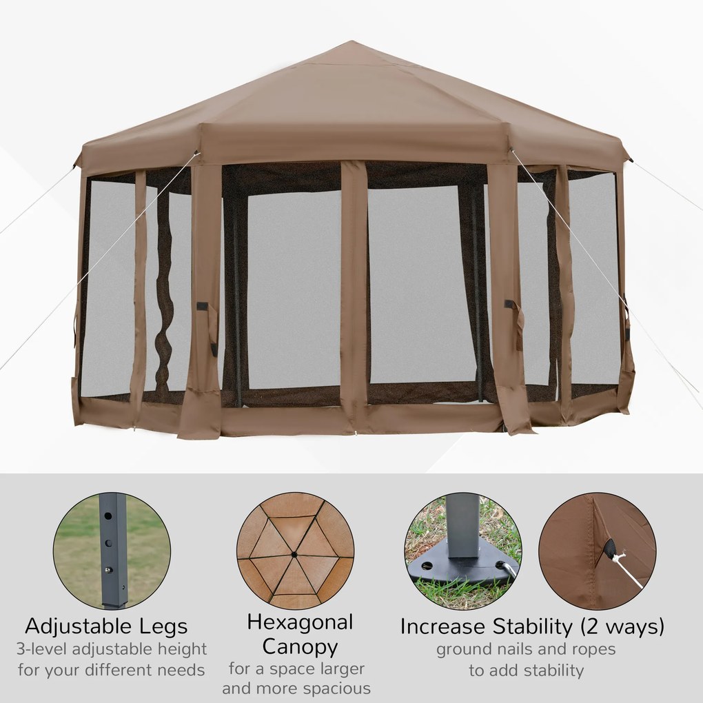 Outsunny Foisor de Gradina pliabil cu Plasa de tantari 3.6x3.6x2.6m Maro