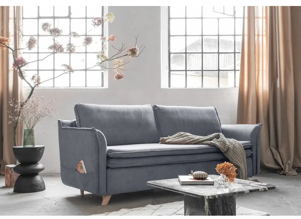 Canapea gri extensibilă cu tapițerie din catifea 225 cm Charming Charlie – Miuform