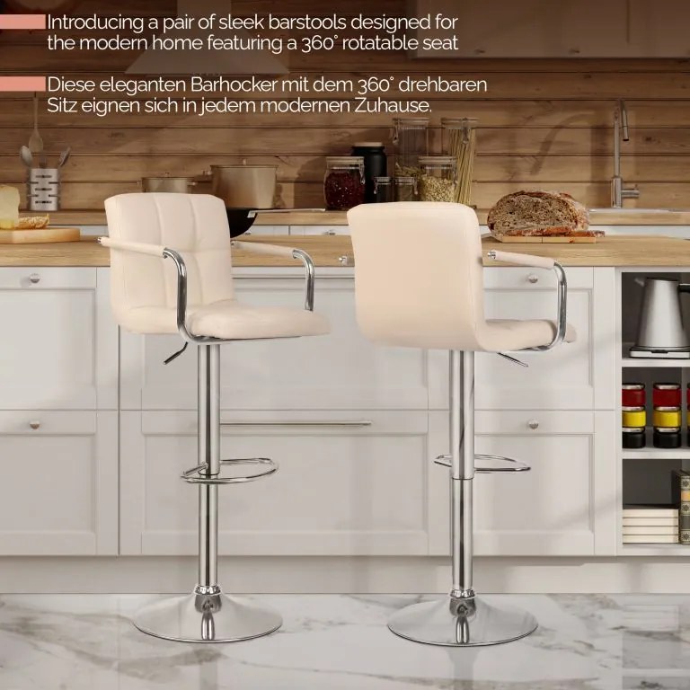 MIADOMODO Scaun de bar 2pcs, cu brațe, bej