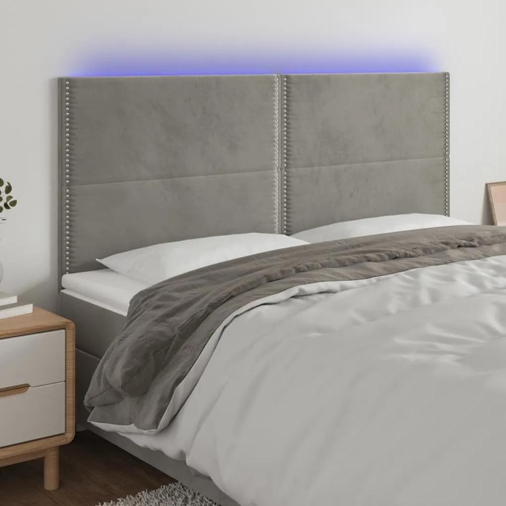 3122350 vidaXL Tăblie de pat cu LED, gri deschis, 200x5x118/128 cm, catifea