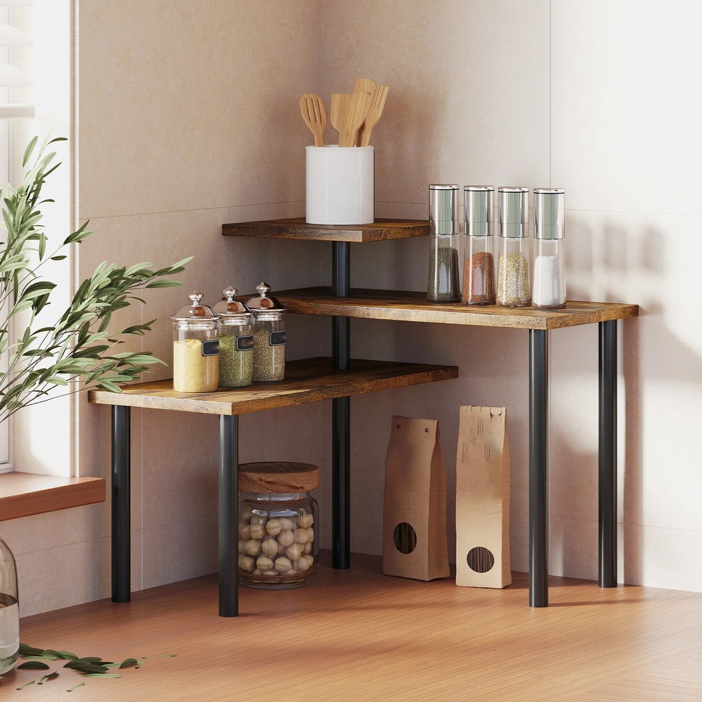 HOMCOM Raft de bucătărie, Drehbar Mikrowellenregal cu 3 nivele, Stand de metal industrial, 40 x 18 x 36,5 cm | Aosom Romania