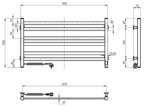 Radiator de baie tip scară AVANGARD, cu termostat, 300W/230V, 50,6 cm, IP44, alb, stânga