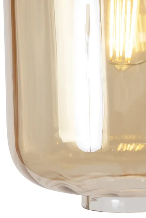 Lampă pendant de design neagră cu sticlă chihlimbar 3 lumini 226 cm - Qara