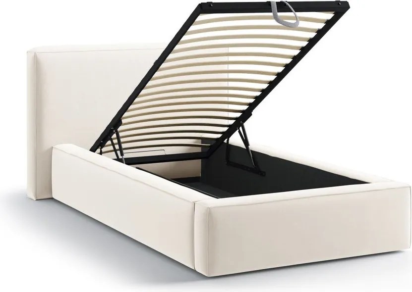 Pat crem tapițat cu spațiu de depozitare cu somieră 90x200 cm Jodie – Micadoni