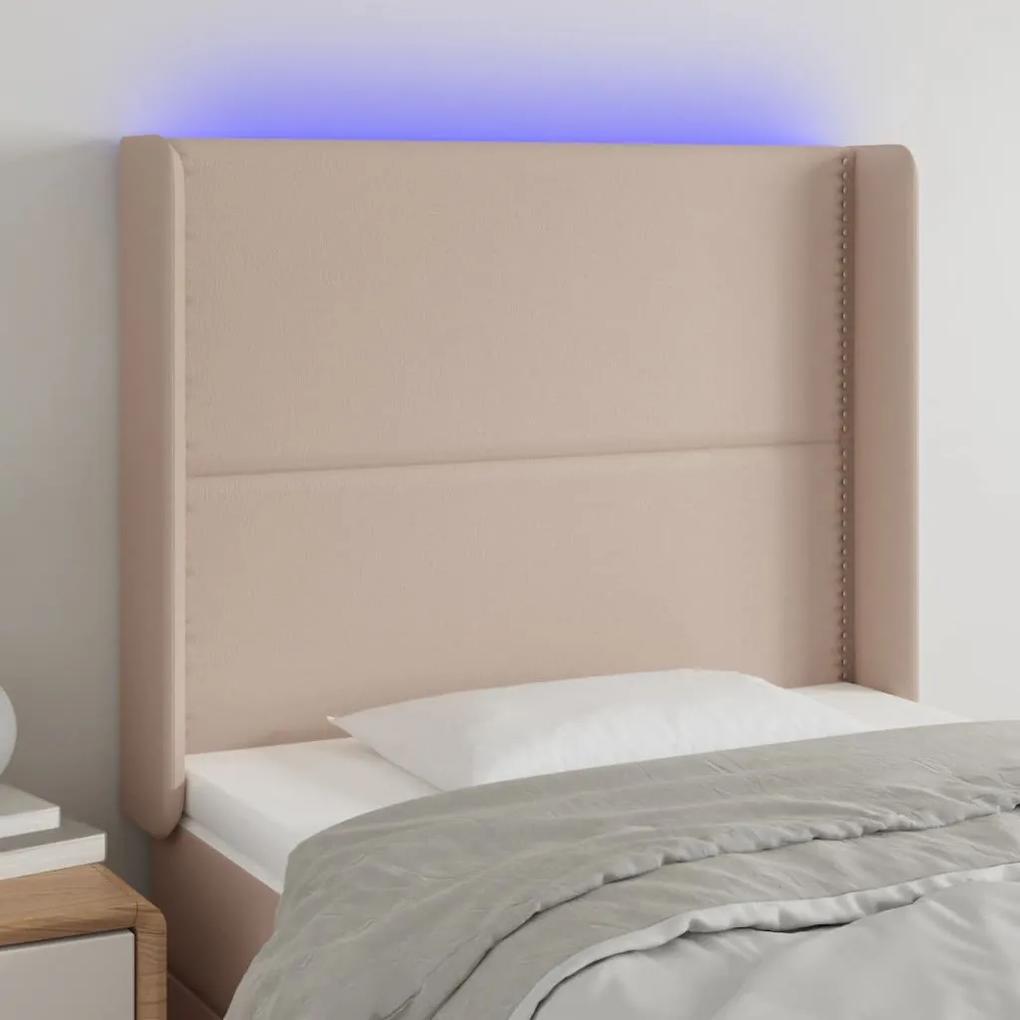 3123997 vidaXL Tăblie de pat cu LED, cappuccino, 103x16x118/128 cm, piele eco