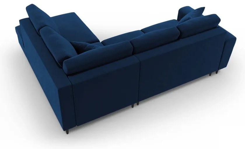 Colțar albastru extensibil, cu spațiu de depozitare cu tapițerie din catifea (cu colț pe partea dreaptă-în formă de ”L”) Kyoto – Cosmopolitan Design