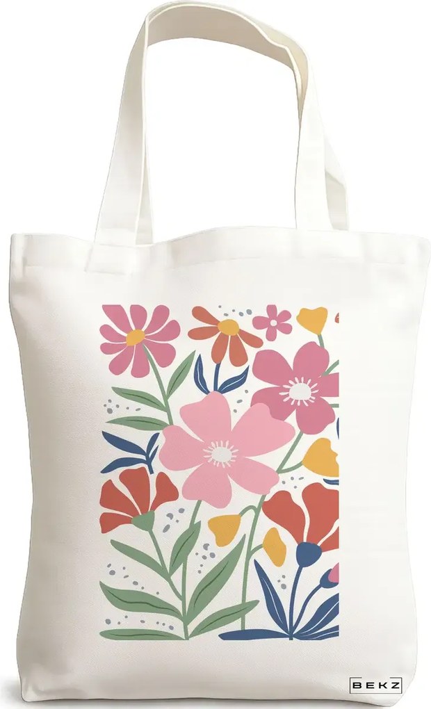 Sacosa de Panza pentru Cumparaturi, Geanta Tote Boho Style 16, 38x34.5 cm, Alba, BEKZ®