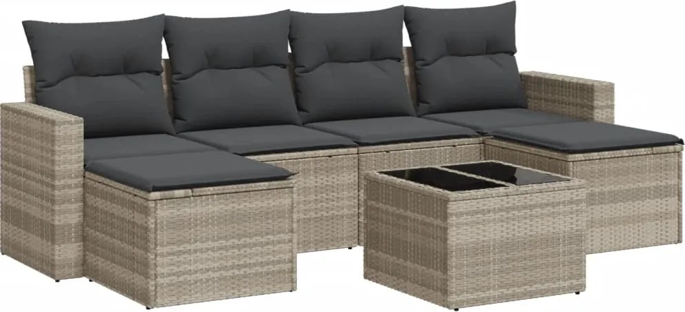 vidaXL Set canapele de grădină cu perne, 7piese gri deschis poliratan