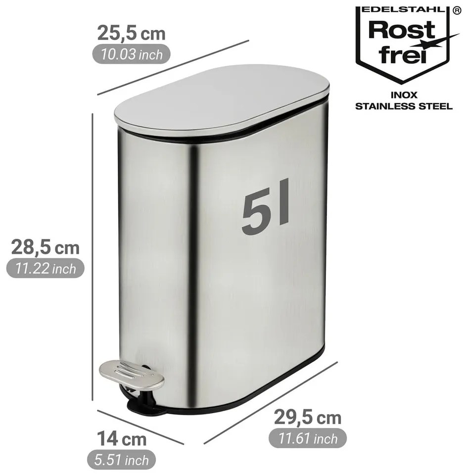 Coș de gunoi argintiu mat cu pedală din oțel inoxidabil 5 l Collungo – Wenko