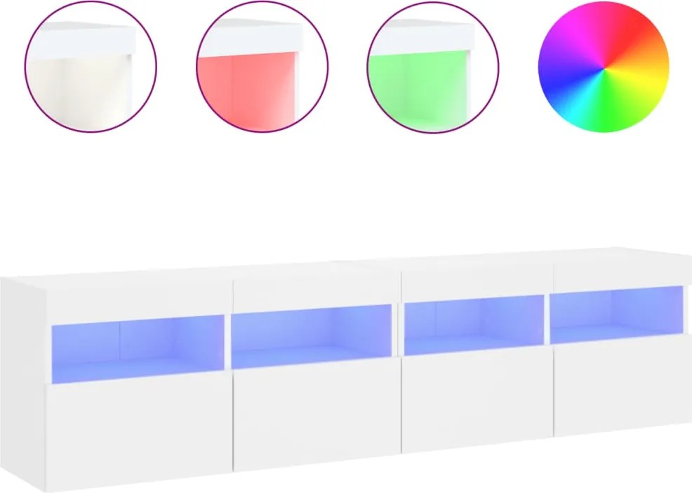 vidaXL Comode TV de perete cu lumini LED, 2 buc., alb, 80x30x40 cm