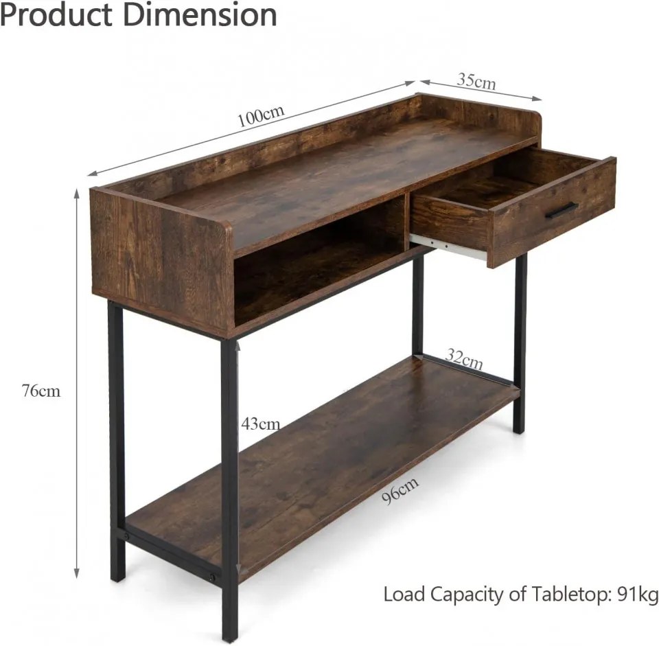 MACI11 - Masa, masuta, consola 100 cm - Maro, stil industrial