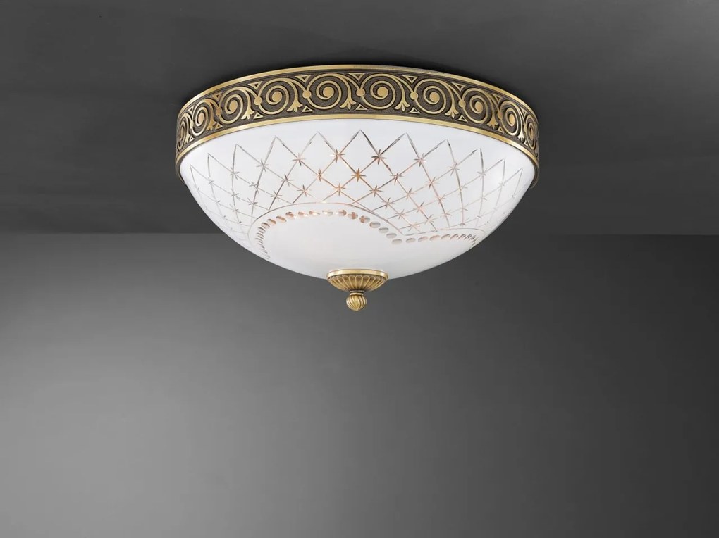 Plafoniera clasic design italian din alama, sticla 7002 RA-PL. 7002/3