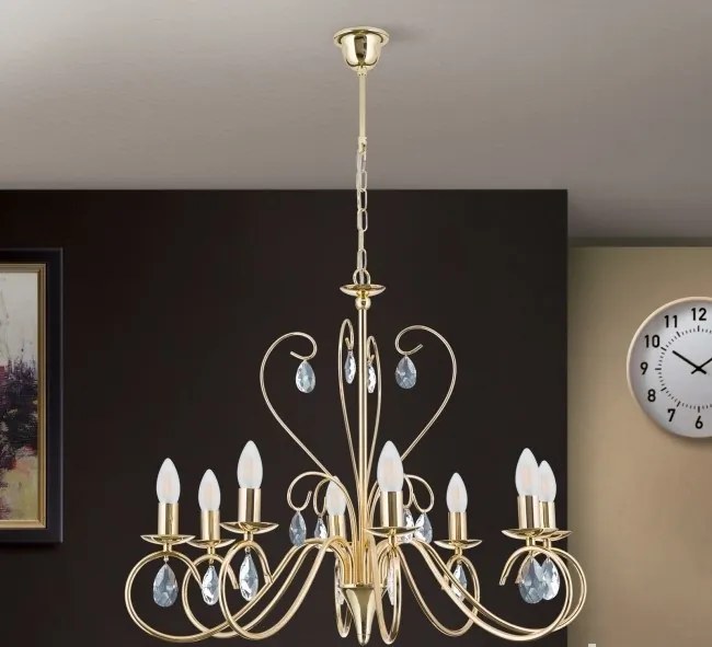 Candelabru 8 brate stil clasic cu cristale K9 Alessia auriu