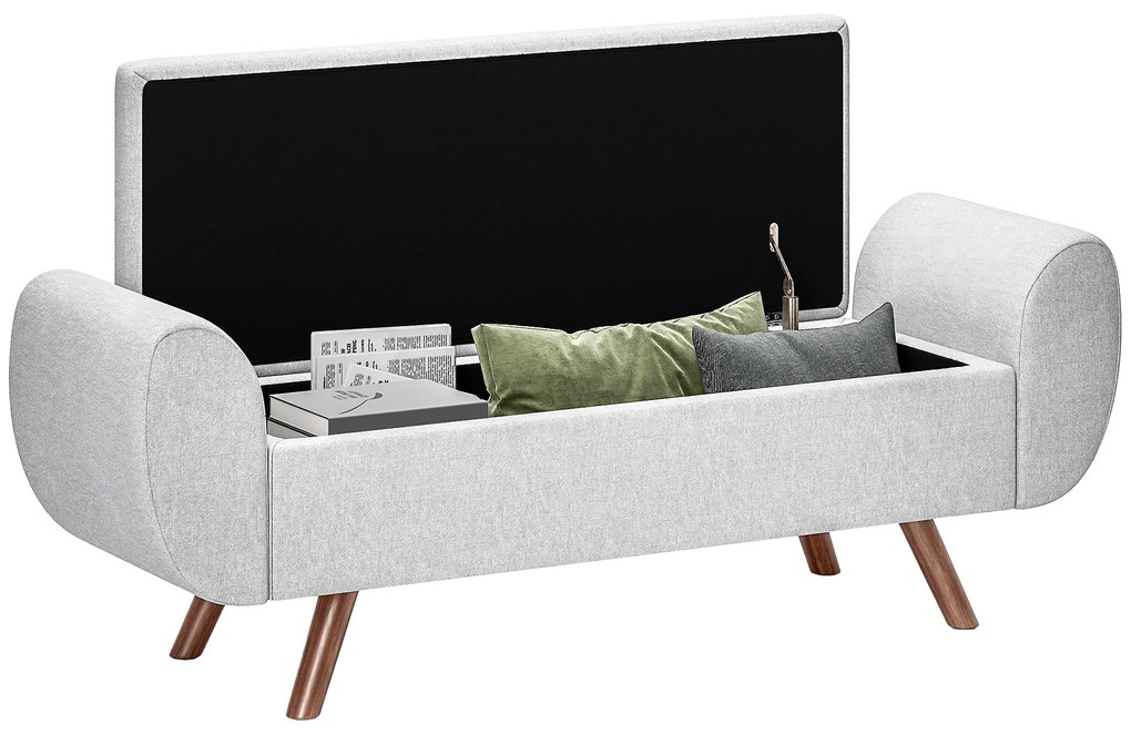 HOMCOM Bancă cu Spațiu de Depozitare cu Cotiere din Țesătură și Lemn 132x42x50 cm Gri | Aosom Romania