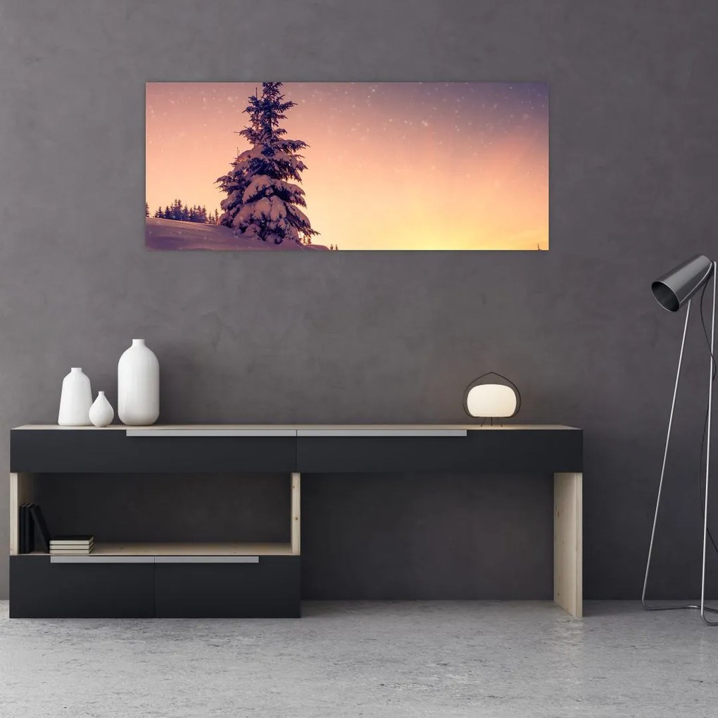 Tablou cu copac înzăpezit pe luncă (120x50 cm)
