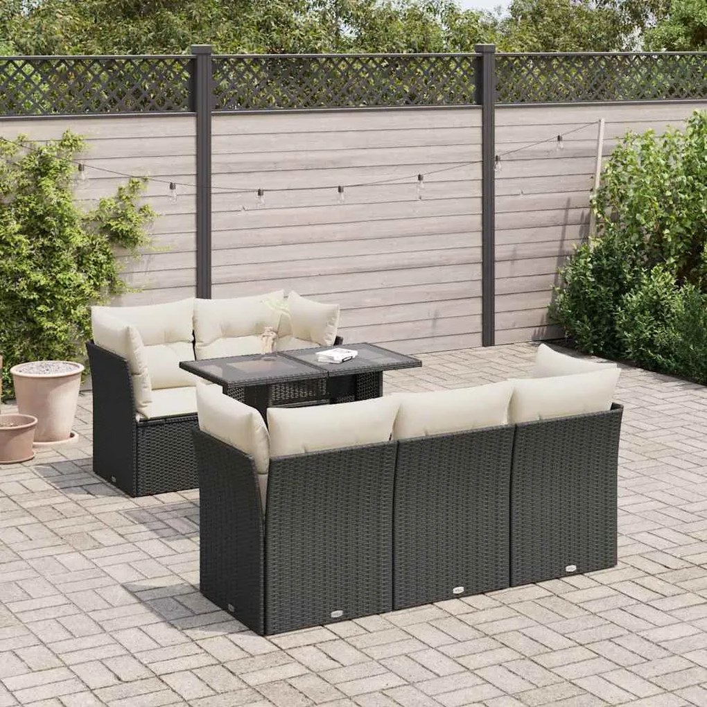vidaXL Set mobilier de grădină cu perne, 6 piese, negru, poliratan