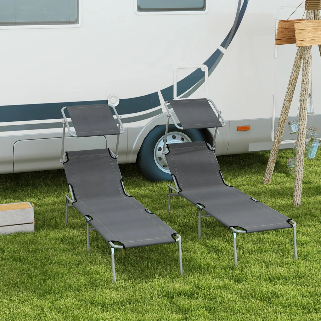 Outsunny Sezlong pentru Gradina cu Baldachin Reglabil, Sezlong pentru Plaja Pliabil Rabatabil pe 4 Niveluri, Bej | Aosom Romania