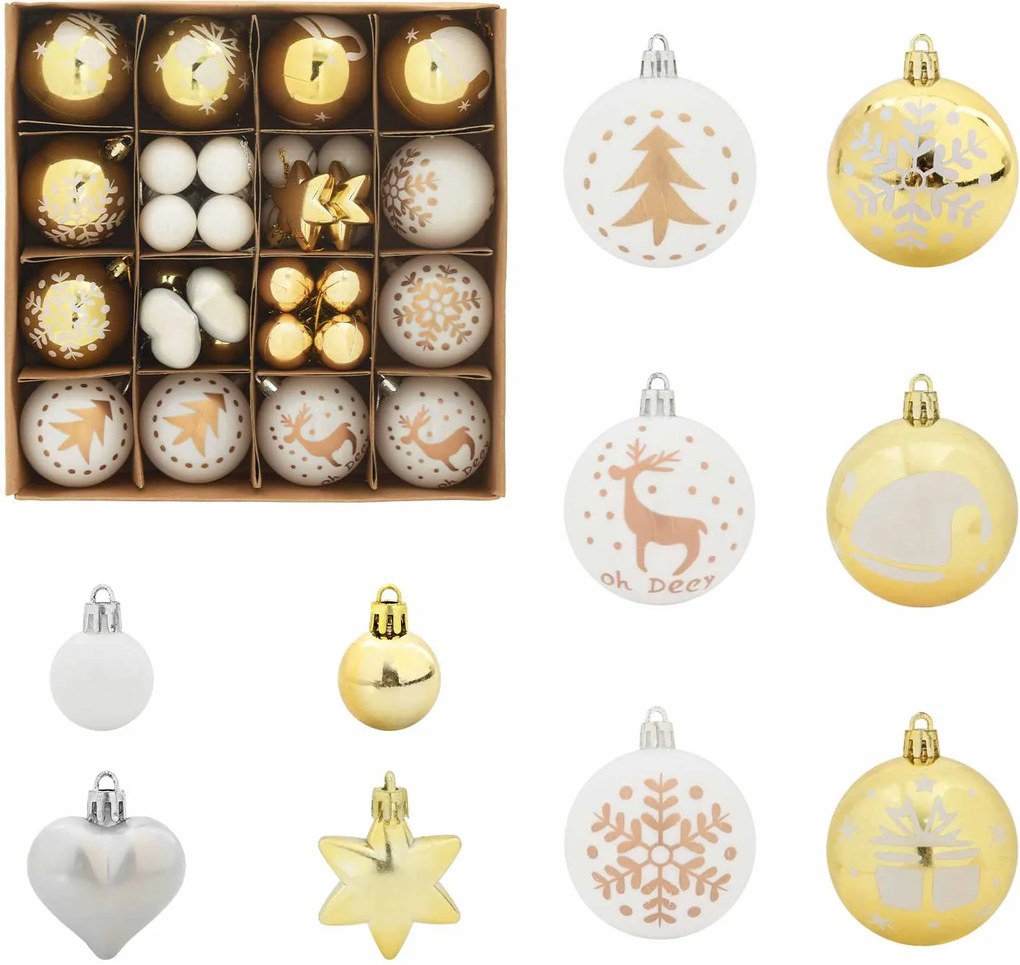 vidaXL Set de Globuri de Crăciun 40 pcs Alb și auriu Plastic