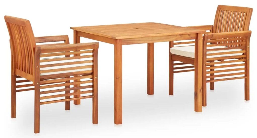vidaXL Set mobilier de exterior cu perne 3 piese, lemn masiv de acacia