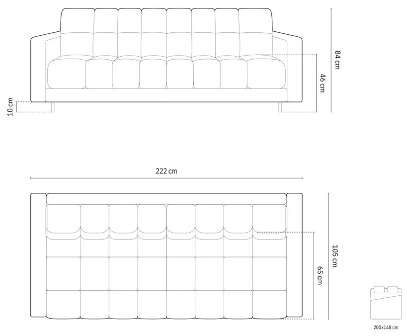 Canapea extensibila Bali 3 locuri stofa L222 cm