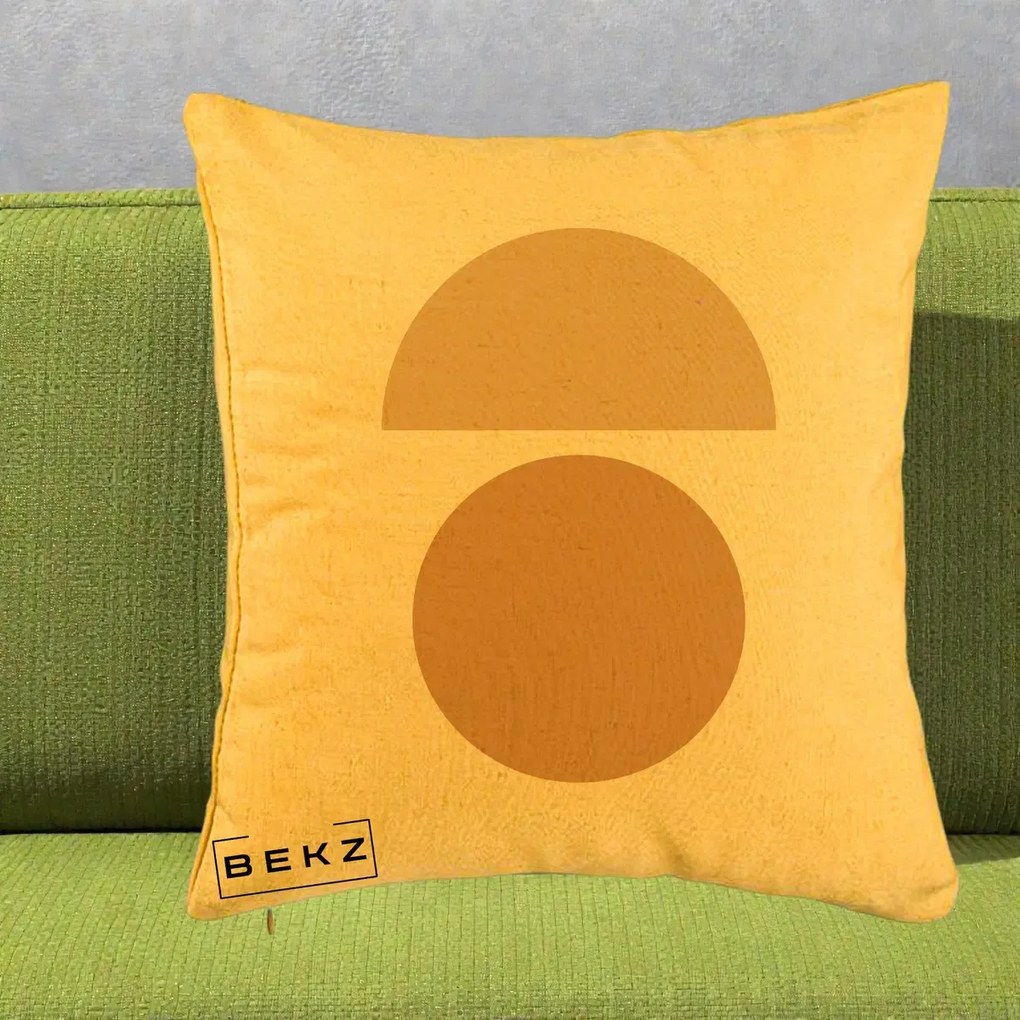 Perna Decorativa Geometric Minimalist Auriu, 40x40 cm, Galben, Husa Detasabila, Perna Inclusa, BEKZ®