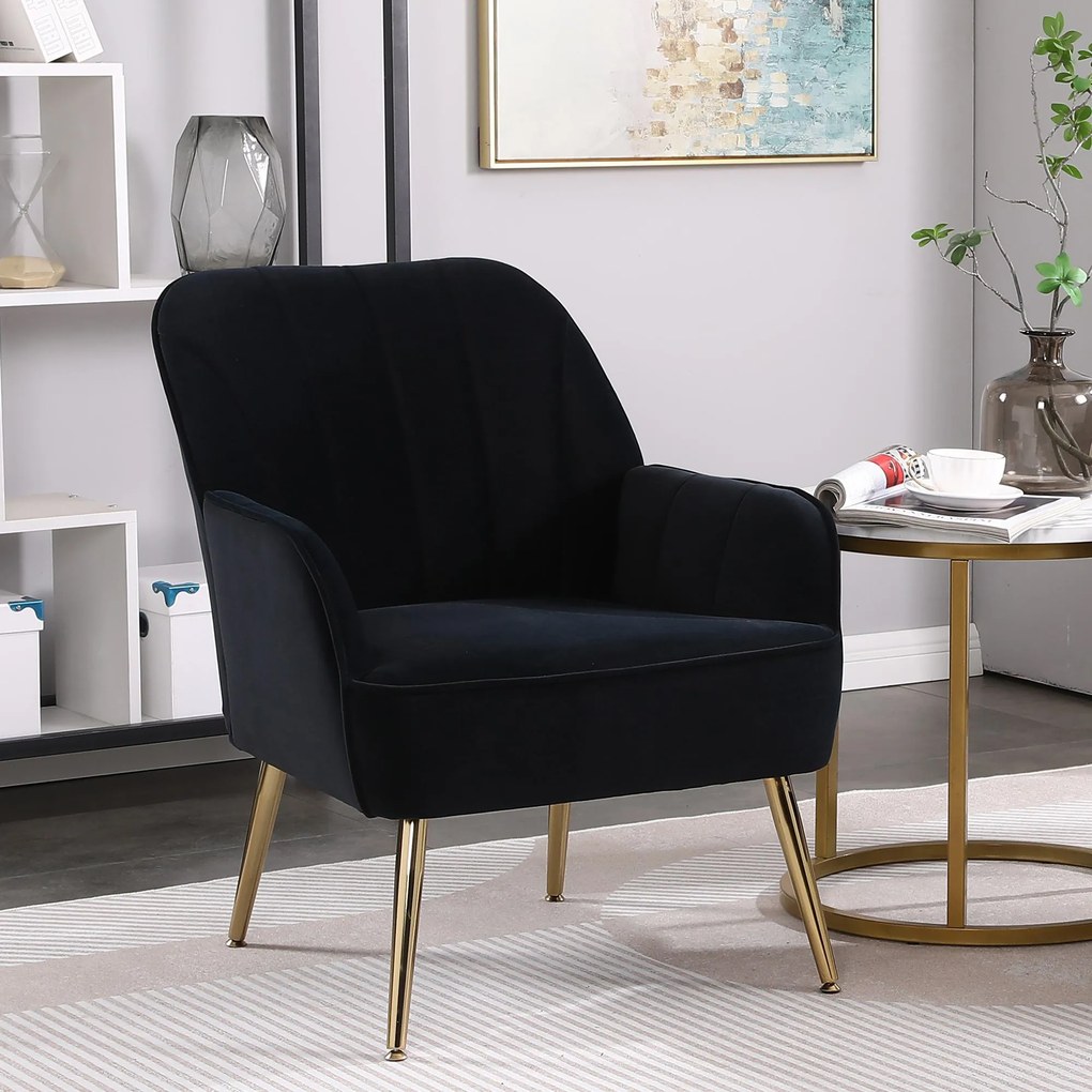 Fotoliu de salon din catifea, Design ergonomic, Negru