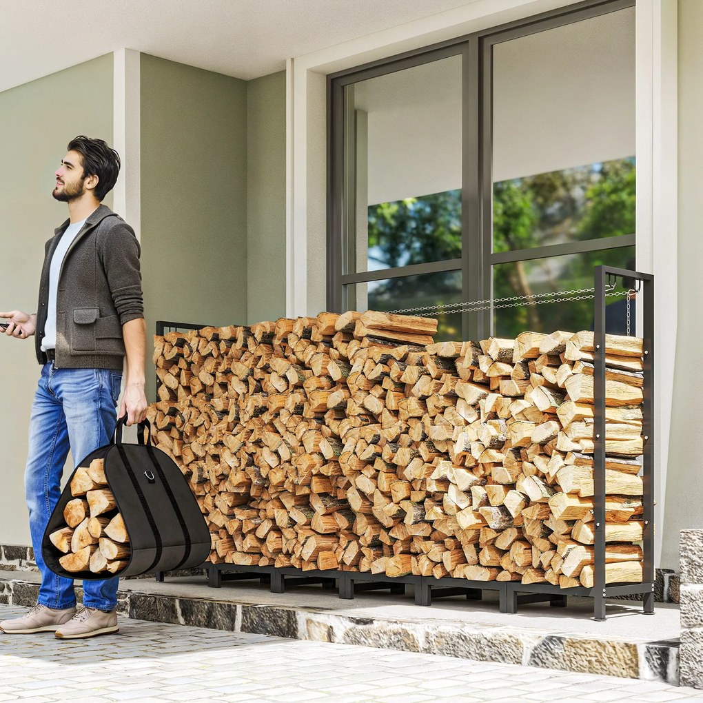 Outsunny Suport de Lemne din Metal 0.8m³ cu Preș Impermeabil și Lanțuri 235x31x116cm | Aosom Romania