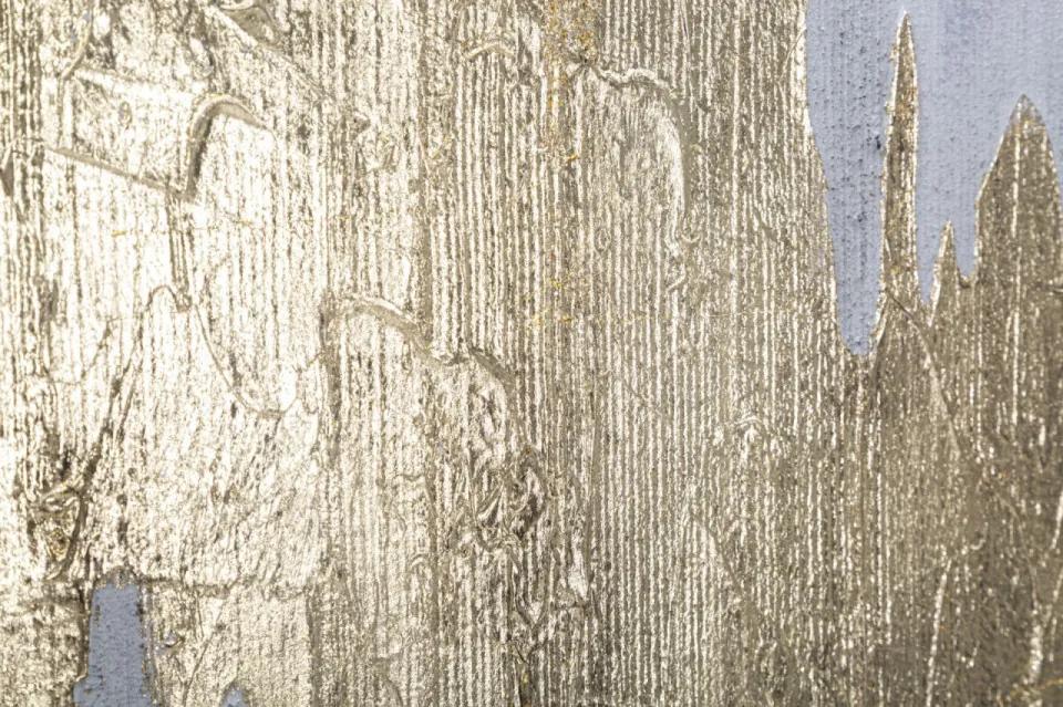 Tablou decorativ auriu/gri din lemn de Pin si panza, 100x2,8x80 cm, Goldage Mauro Ferretti