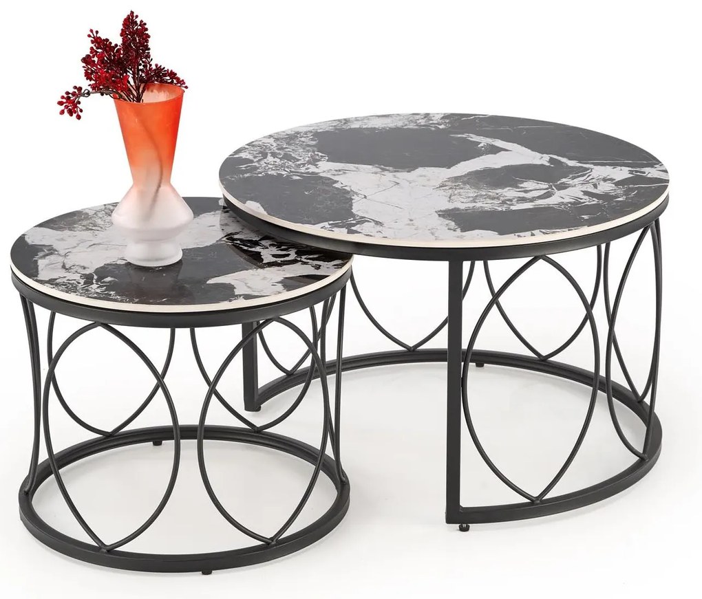 Set 2 buc. măsuțe de cafea Alexis (marmură negru + negru). 1092430