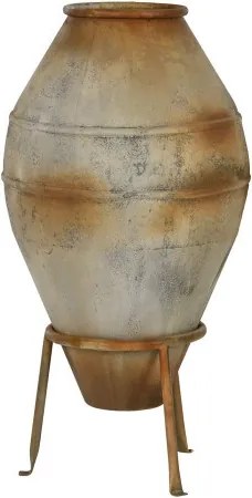 Vas decorativ amforă din metal cu finisaj antichizat bej, 49 x 49 x 93 cm, suport tripod inclus, „Athena"