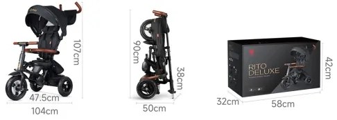 QPlay - Tricicletă pentru copii RITO DELUXE 6în1, gri