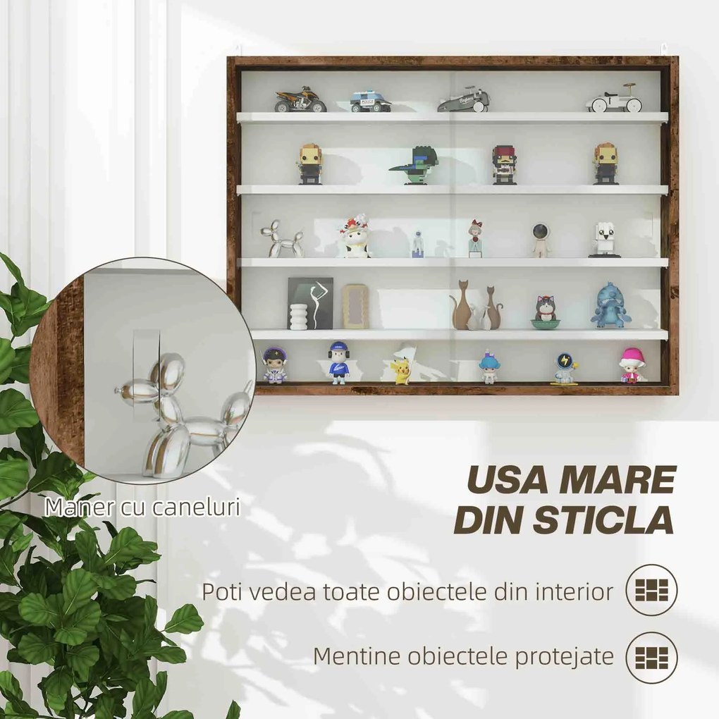 HOMCOM Dulap Vitrină de Perete cu 2 Uși din Sticlă și 4 Rafturi Reglabile | Aosom Romania